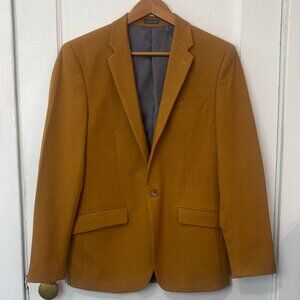 Stefano Men's Camel Slim Fit Blazer Jacket w/ Elbow Brown Suede Patch, Size S